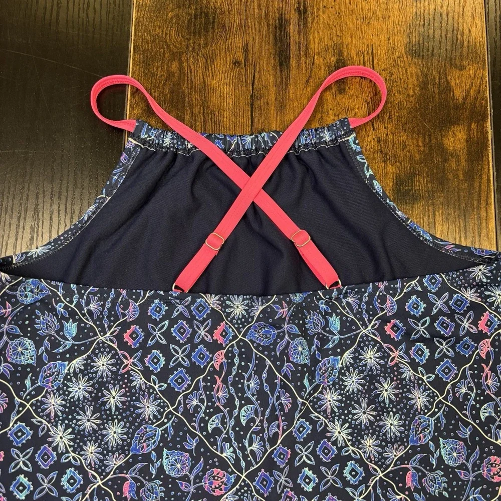 Lands' End Girls XL Blue Pink Floral‎ Ocean Swim Top Racerback Tankini